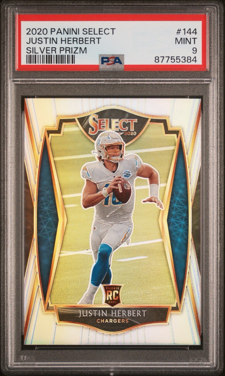 2020 Panini Select Silver Prizm #144 Justin Herbert RC PSA 9 MINT