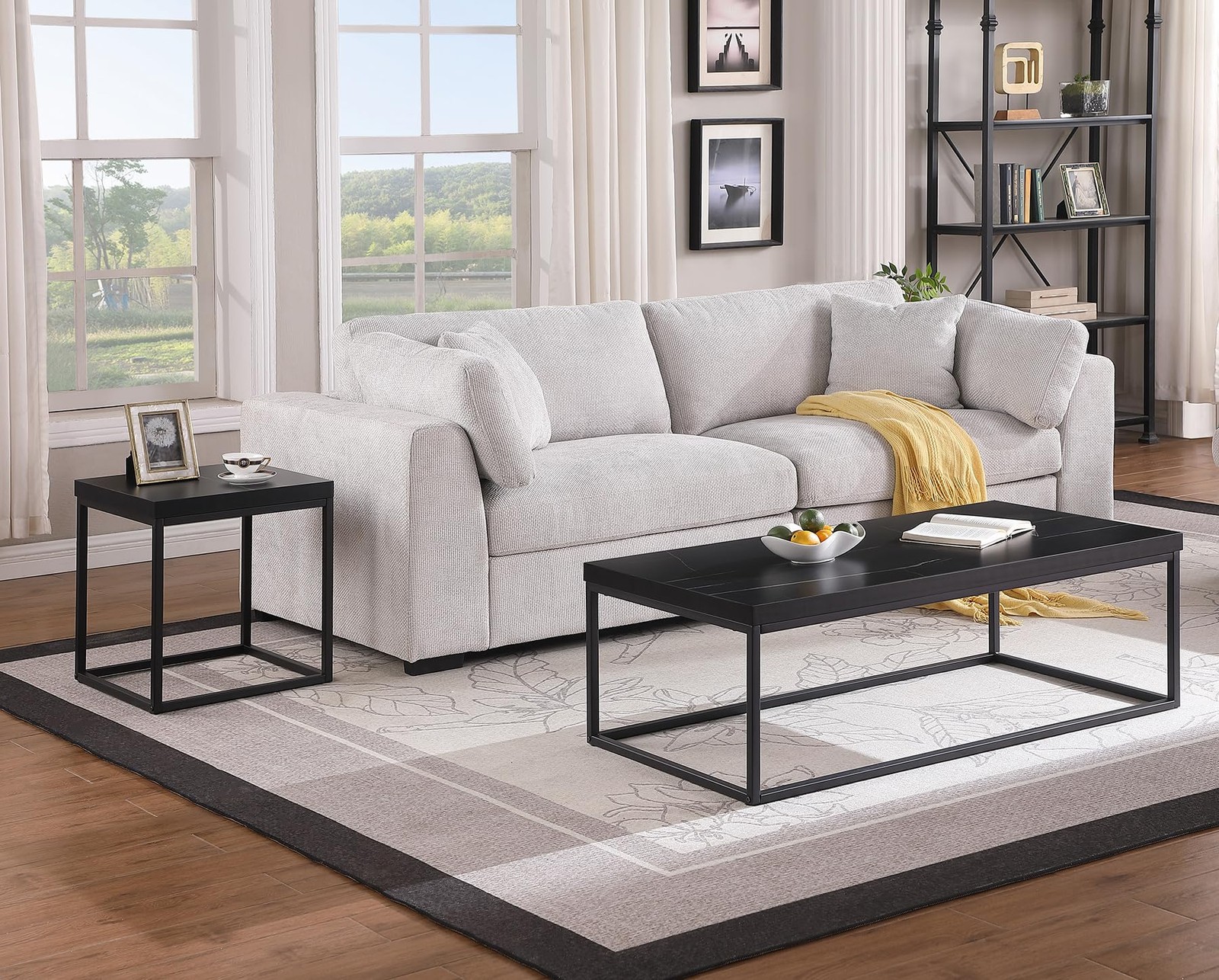 18-Inch Black Marble Accent End Table/Side Table for Living Room, Modern Indu...