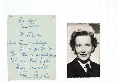 Joan Hopkins handsignierter und geschriebener Brief mit Foto
