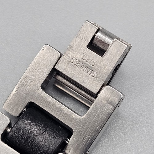 Mens Stainless Steel Bracelet 8 Inch Modern Link Black Rubber Accent Gift Box - 第 6/8 張圖片