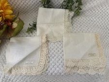 Vintage Irish Linen Hankies Set 3 Crochet Lace 13.5” / 复古爱尔兰蕾丝手帕