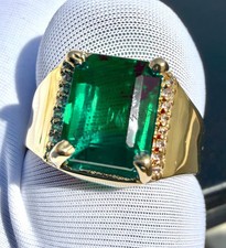 Men's Emerald Ring Solitaire Engagement Ring In 14k Solid Yellow Gold Ring