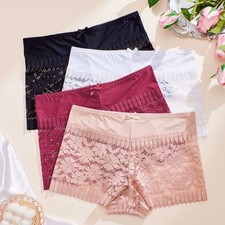 High waist lace jacquard briefs for women comfortable and breathable Apricot