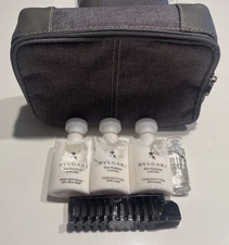 Emirates First Class Men's Bvlgari Amenity Kit Toiletry Dopp Kit Bag Gray Tweed