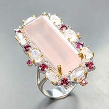 Handmade ring 40ct Natural Rose Quartz Ring 925 Sterling Silver Size 8 /R450967