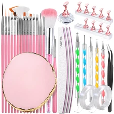 Nail Art Tools Kit with Brushes Dotting Tools Stands Palette Files for DIY Nails