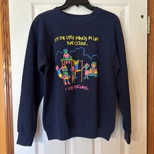 Vintage 90s School Teacher Kid Student Screen printed Unisex M Navy Sweatshirt