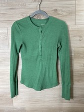 Women's American Eagle Green Henley Shirt Sz Small Button Front Gorpcore Thermal
