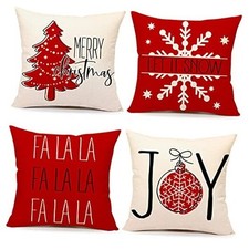 Christmas Pillow Covers 18x18 Set of 4 Farmhouse 18" x 18" Pack of 4 Red