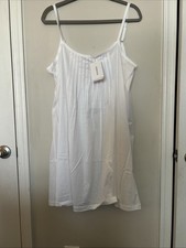 HANRO NWT 165 Large Pleated Juliet Nightgown Spaghetti Strap cotton In WHITE