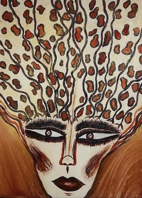 Lori S Abstract Woman Face Portrait Acrylic Painting Gold Brown Contemporary Art
