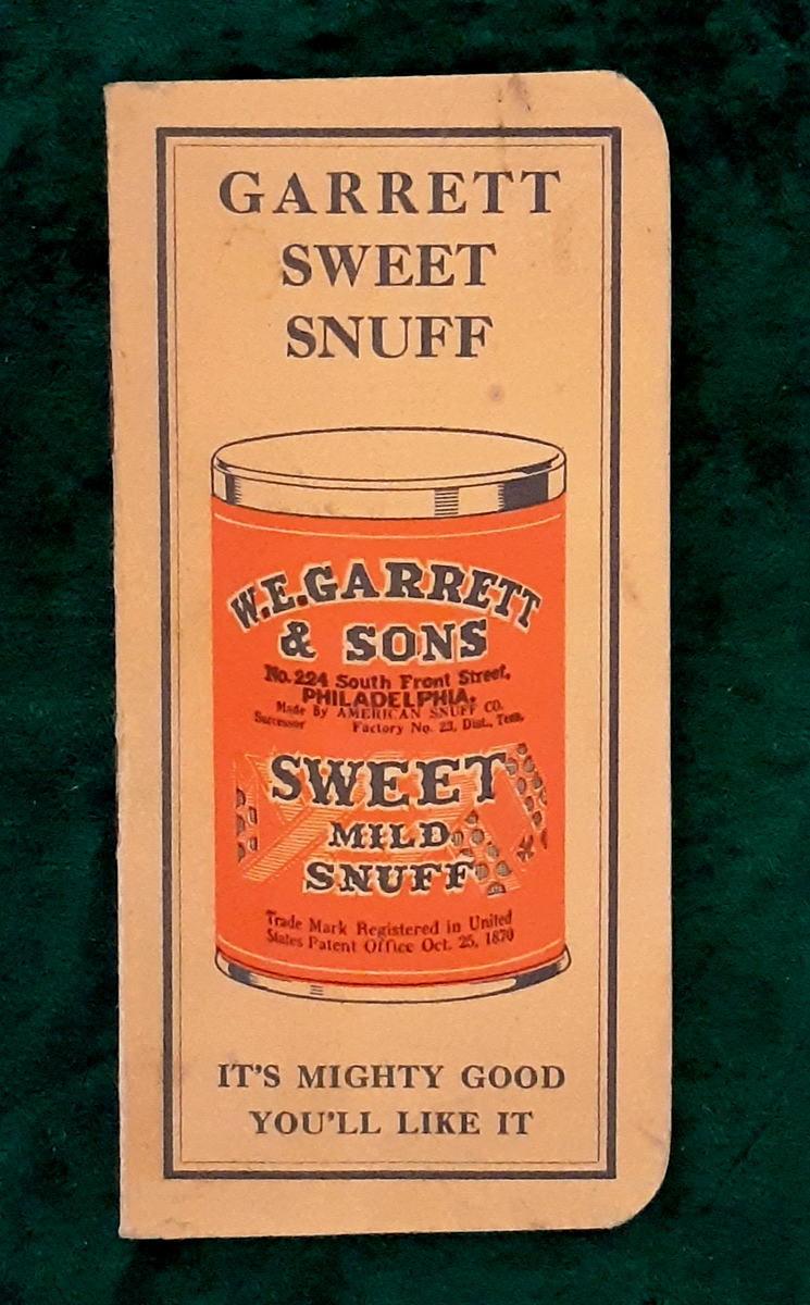 sweet garrett snuff tobacco W. E. & SONS Mild Scotch -Note Pad Advertisement 1950s W. E. Garrett & Sons