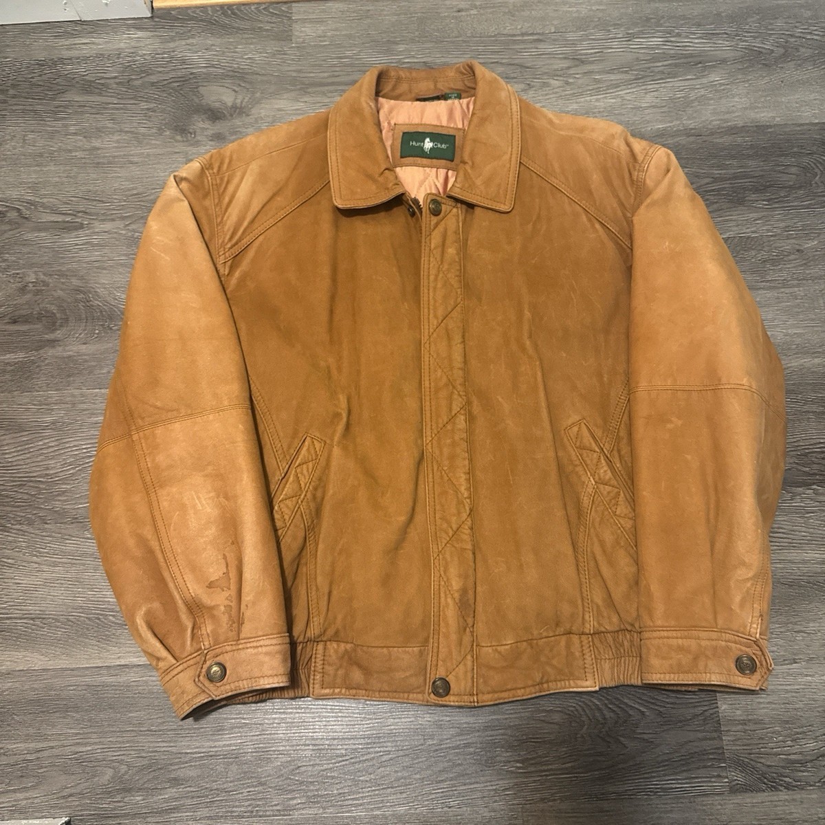 Vintage Bomber Jacket Mens Large Tan Brown Leather Flight Hunt