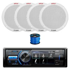 JVC Marine BT AM/FM Radio Receiver, 4X 6.5" 400W White Speakers,Wire