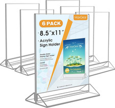 8.5 X 11 Acrylic Sign Holder 6Pack, Clear Display Stand Plastic Paper