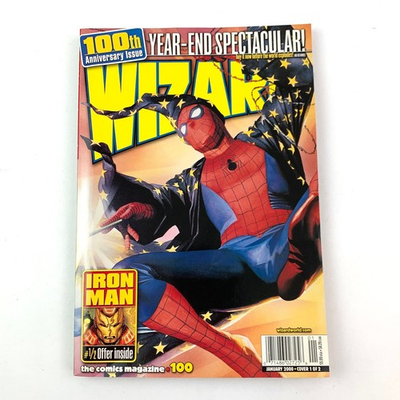 #ad Wizard Magazine January 2000 #100 Spider Man Iron Man J. Scott Campbell Wizard $12.00