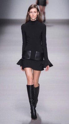 David Koma Black Wool Bell Sleeve Cutout Leather Pockets Prom Mini Dress Size 8