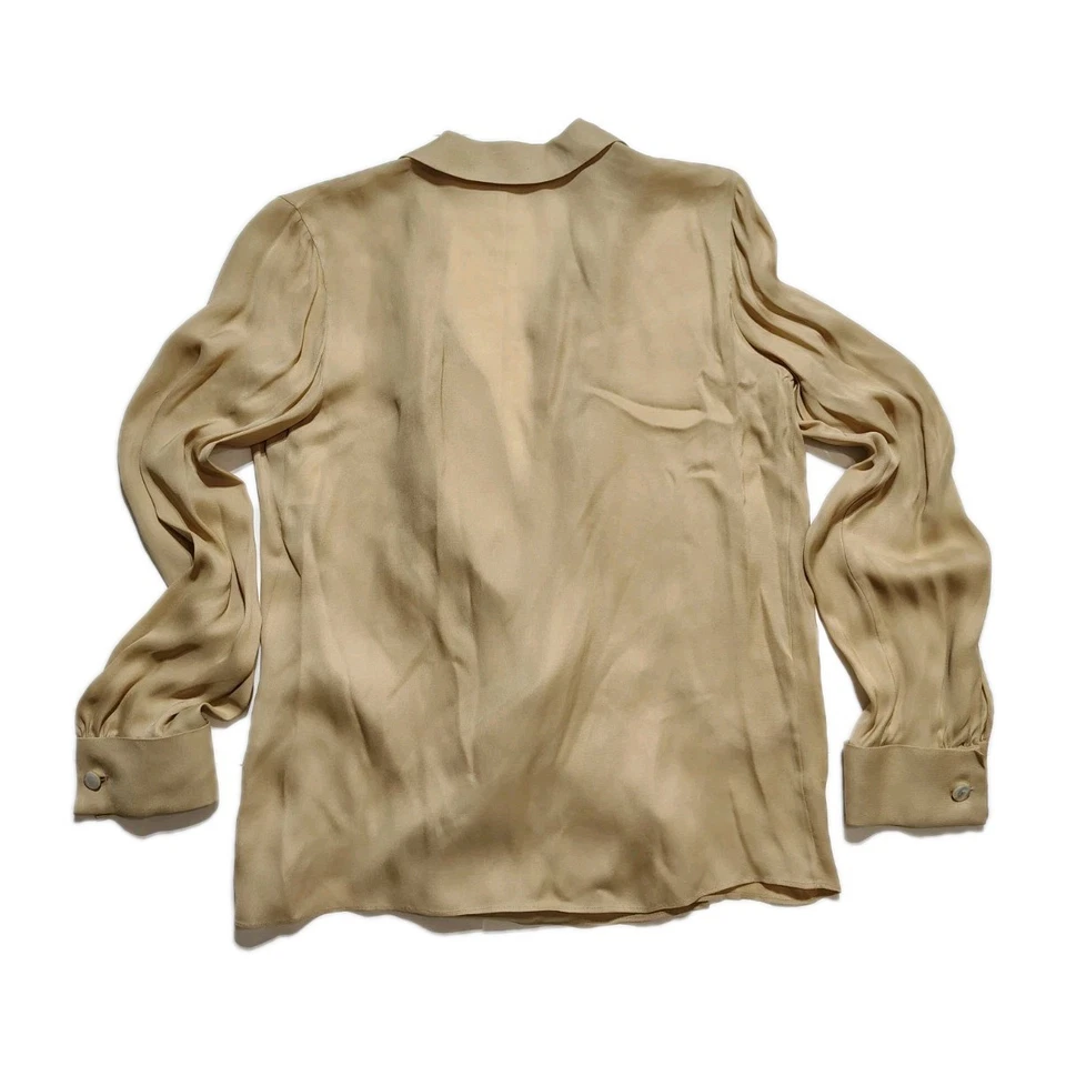 Blusa De Colección Salvatore Ferragamo 100% Seda Warp Manga Larga Perla Botones XL Foto 3 de 4