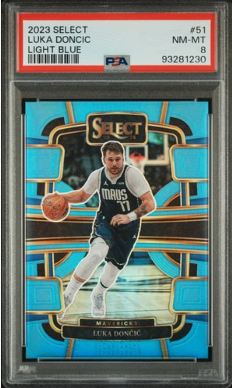 2023 PANINI SELECT LIGHT BLUE PRIZM #51 LUKA DONCIC 72/299 PSA 8 Lakers LOW POP