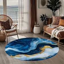 120 120cm 1pc Luxury Navy Blue  Golden Marble Round Mat - Deep Blue Marble Floo