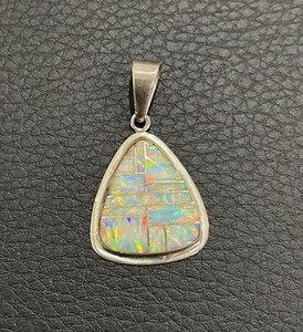 Opal Inlay Pendant Sterling Silver Triangle Cabochon Signed SW Stunning Colors