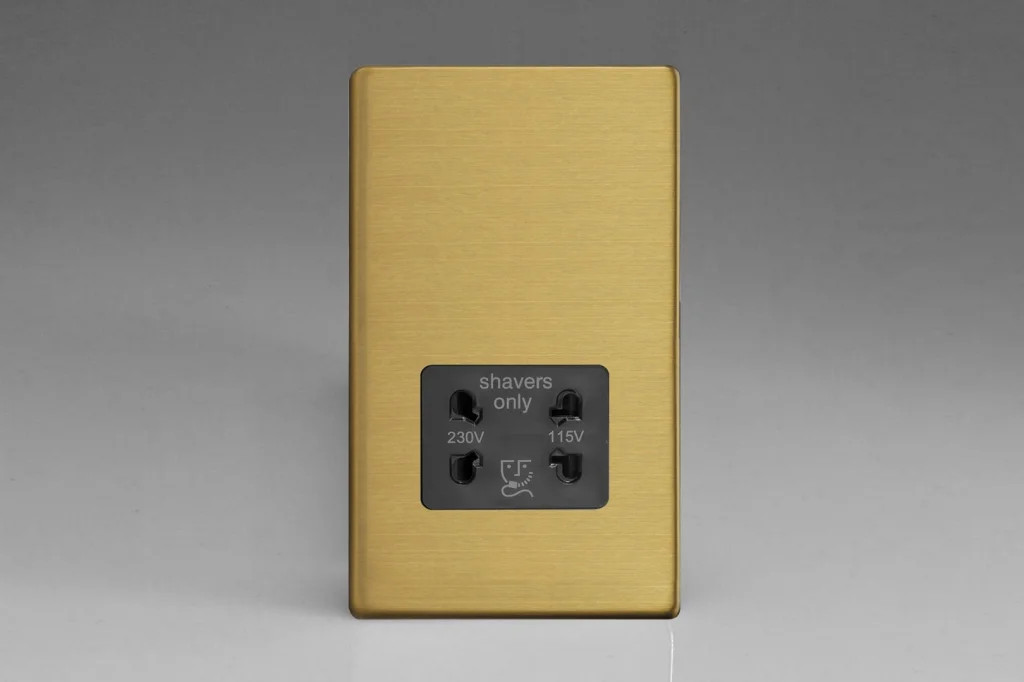 Shaver Socket Brass Screwless Brushed + Black Insert Varilight XDBSSBS