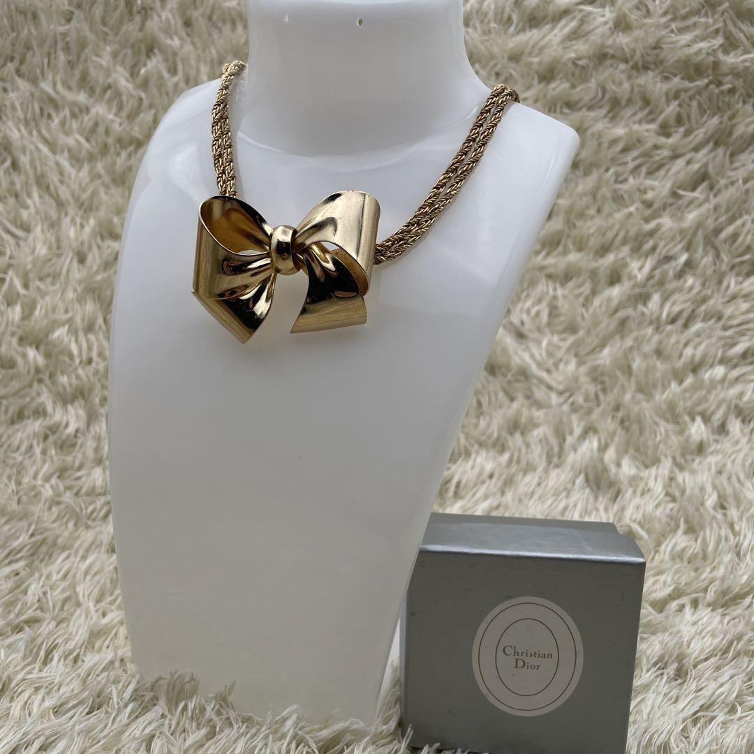 Vintage Christian Dior Ribbon Chain Necklace Double Strand