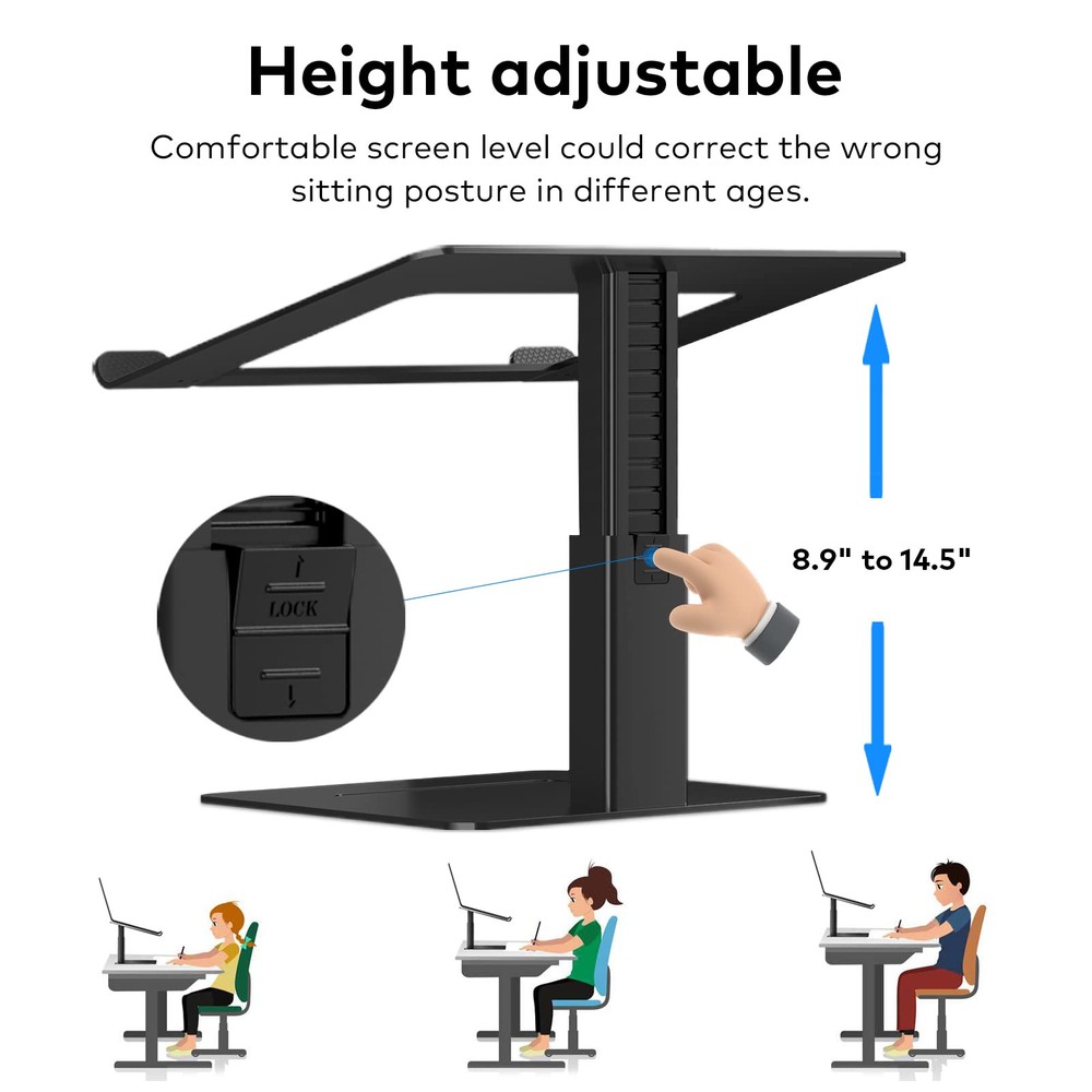 Adjustable Ergonomic Aluminum Laptop Stand for Desk - Height Customizable
