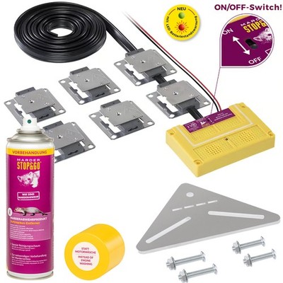 Stop&Go Marderabwehr Hochspannungsgerät 7 PM 12V + Winkel + Duftmarkenentferner