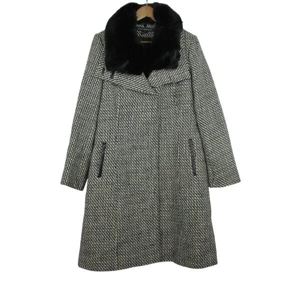 Abrigo French Connection Pata de Gallo Tweed Extraíble Cuello de Piel Sintética Talla L Lujo Foto 2 de 4