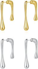 Chunky Hoop Earrings for Women, 14K Gold Plated Tear Drop Earrings with 925 Ster