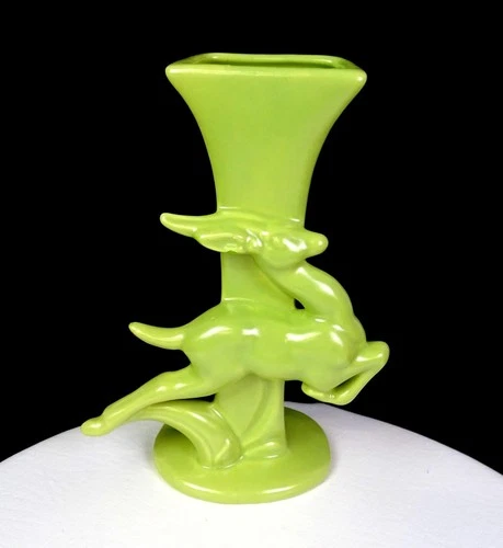 Royal Haeger Pottery Mid-Century Modern Chartreuse 9" Leaping Deer Vase 1950s–