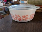 1950s VINTAGE PYREX PINK GOOSEBERRY #472 CASSEROLE DISH Has Chip