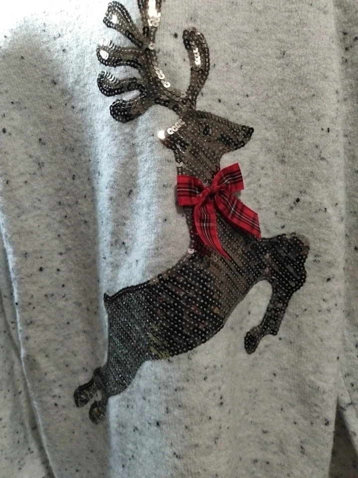 Suéter de vacaciones blanco Karen Scott para mujer XL Reno en lentejuelas Foto 2 de 4