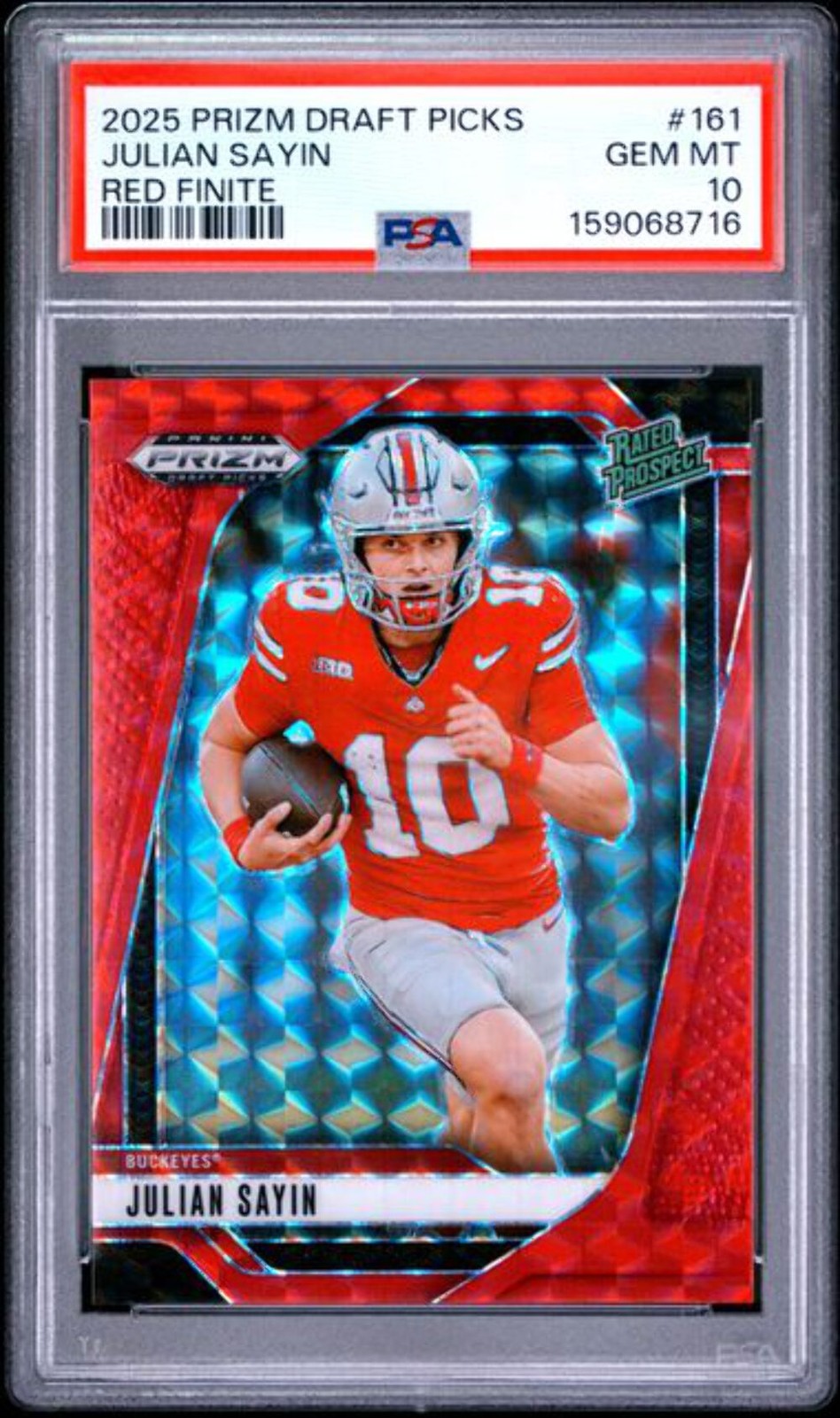 2025 Prizm Draft Picks Julian Sayin Rated Prospect Red Finite #/125 PSA 10