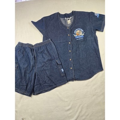Disney Catalog Lady and the Tramp Denim Set Shirt Shorts Blue Vintage Large New