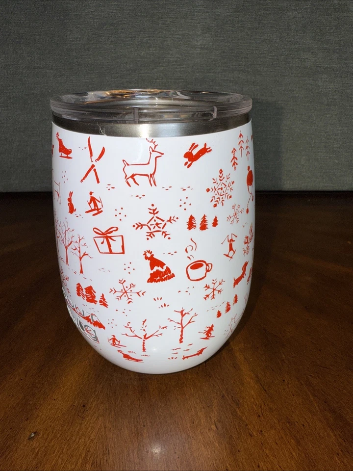 Campanas de vaso de vino sin tallo Scout+SWIG en colas de perro tema de invierno rojo blanco raro Foto 4 de 4