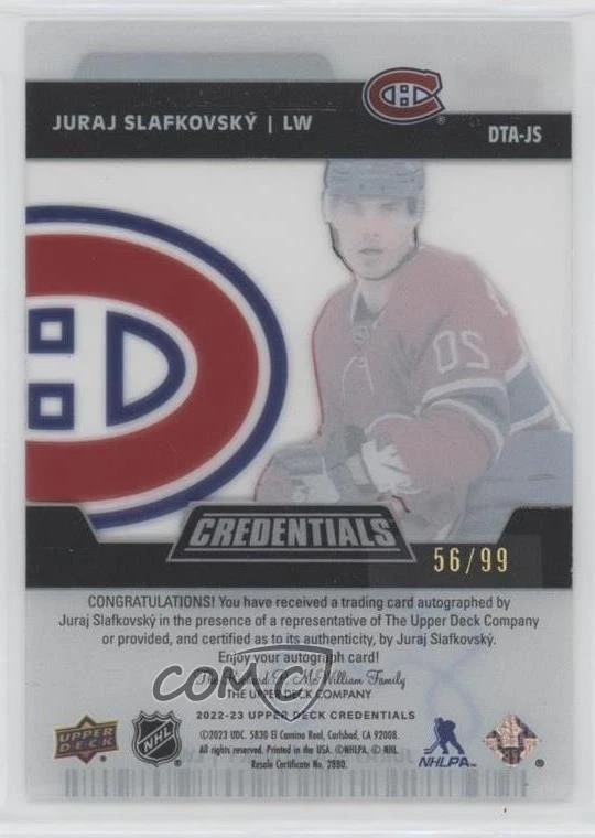 2022-23 Upper Deck Credentials 56/99 Juraj Slafkovsky #DTA-JS Rookie Auto RC - Image 2 of 3