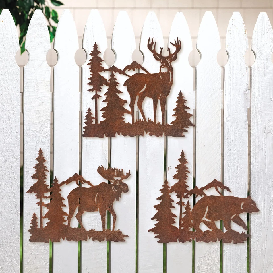 Metal Wall Art Decor Deer Bear Moose in Forest Pine Tree, 9.3 inch Set of 3 R... - Image 2 of 4