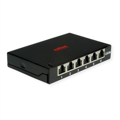 Mini-Patchpanel, Kat.6A (Class EA), 6x RJ45, 0,5HE, geschirmt, schwarz