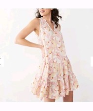 Nine West Women's Sleeveless V-Neck Ruffled Pink Banana Leaf Summer Dress XXL