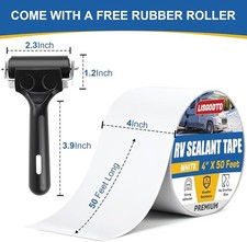 RV Roof Tape 4" X 50', Sealant  Patching with Roller, Premium Repair, White NEW