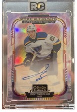 2025-26 UD OPC Platinum Jimmy Snuggerud Sunset Rookie Auto R-SN St. Louis Blues