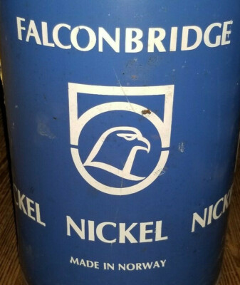  Rare Vintage Falconbridge Nickel  Oil Can Norway nickel refinery Barrel Drum 