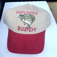 Dad's Fishing Buddy Youth Baseball Cap Beige Khaki maroon Fishing Hat