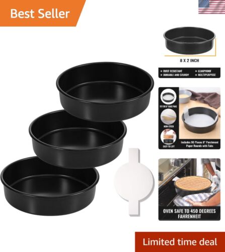 Professional Quality 8-Inch Nonstick Round Cake Pans - Set of 3 with Parchment