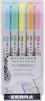 Zebra Midliner Brush Pen Marker Fluorescent Set 5pcs Brand