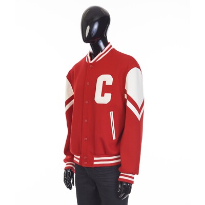 CELINE 3250$ Jackson Teddy Jacket - Red Textured Wool, C Patch
