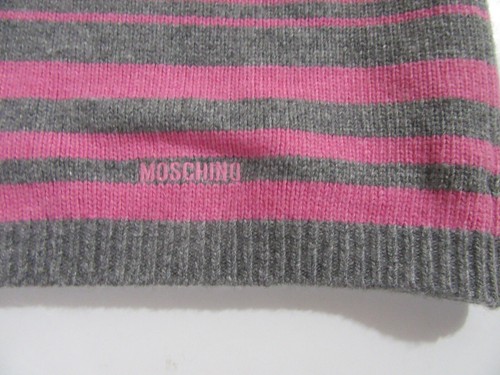 Moschino Beanie Hat Pink and Grey Striped NWT - Picture 2 of 5