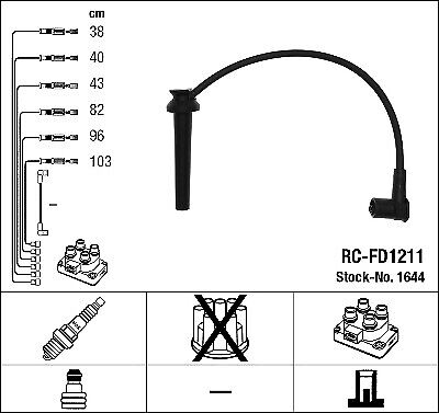 IGNITION CABLE KIT NGK 1644 FOR FORD - Afbeelding 1 van 3